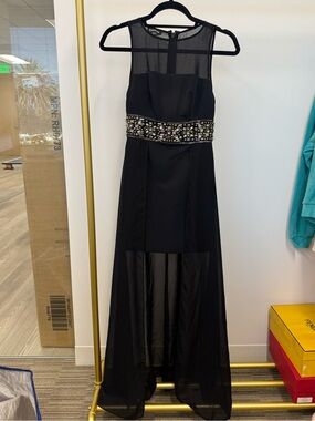 bebe Black Sleeveless Gown with Beaded Waist